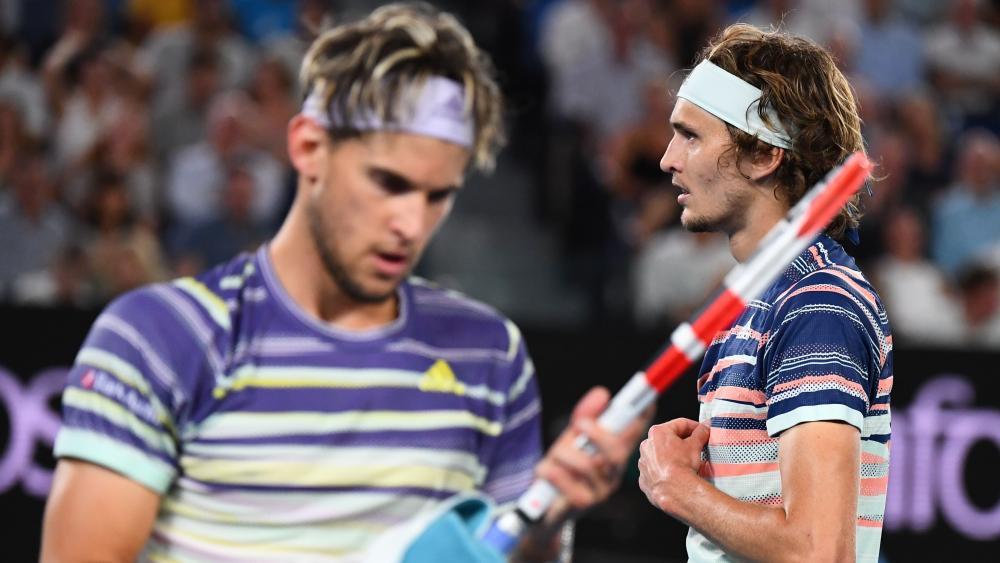 Die Australian-Open-Halbfinalisten Dominic Thiem (l.) und Alexander Zverev (r.) könnten schon bald wieder aufeinandertreffen. © APA/afp / WILLIAM WEST