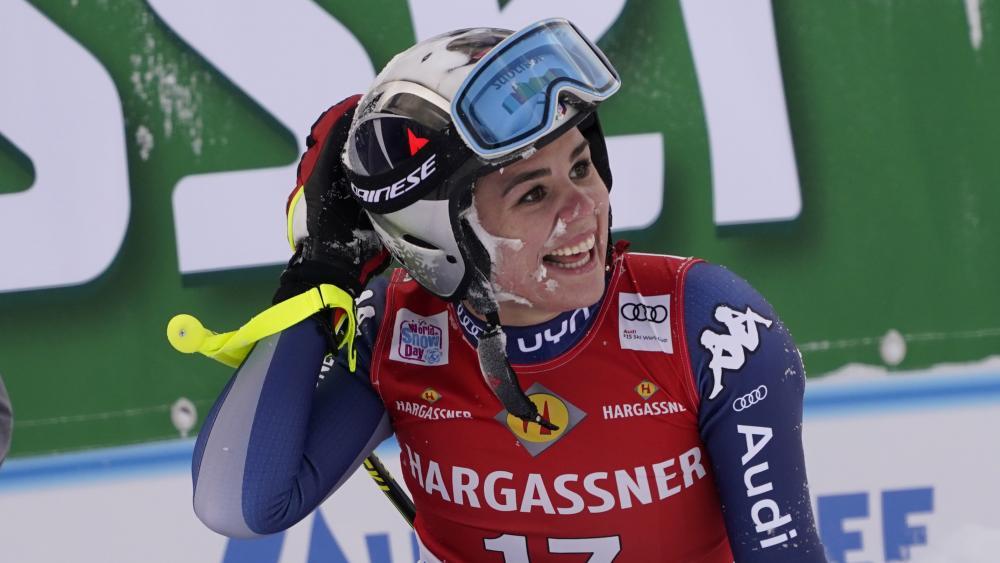 Le sourire, comme ici lors de son podium à Altenmarkt en janvier 2020, est difficile à évoquer sur le visage de Nicol Delago.