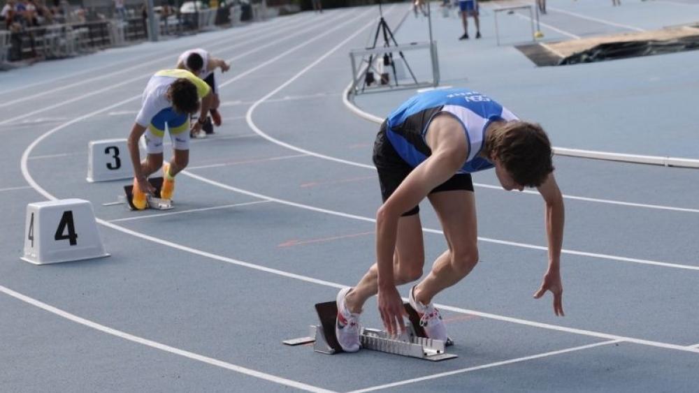 The start of the 110 meter hurdles.