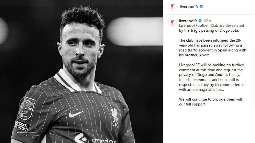 Liverpool FC striker Diogo Jota died at the age of 28. © ANSA / Instagram/@liverpoolfc