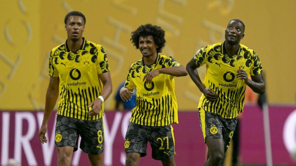 From left to right: Felix Nmecha, Karim Adeyemi, and Serhou Guirassy. © APA/afp / JUAN MABROMATA