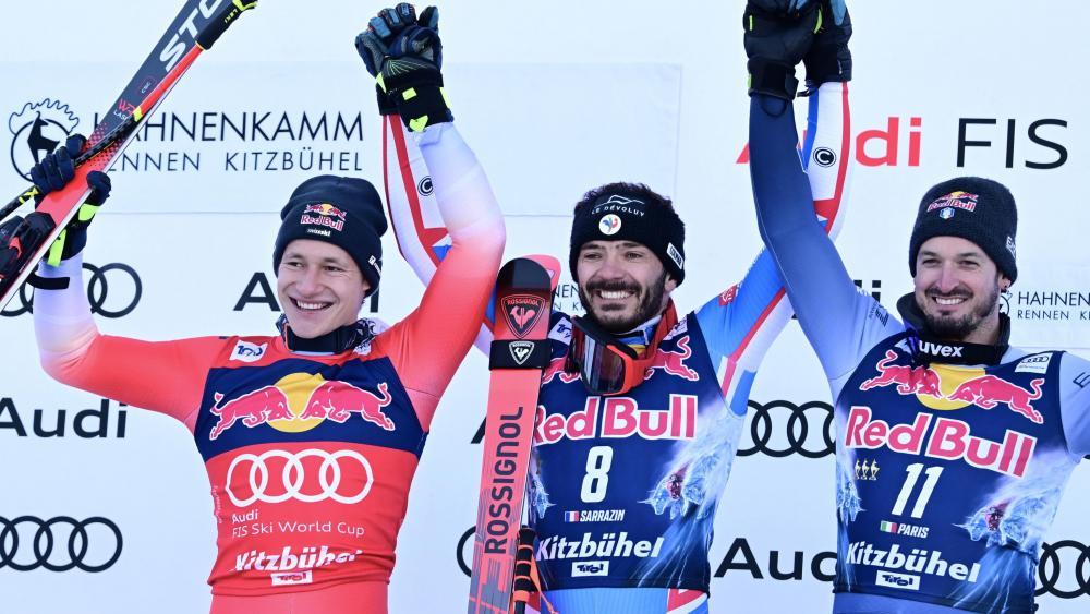 Abfahrtsgladiatoren, immer auf der Suche nach dem absoluten Limit: Von links Marco Odermatt, Cyprien Sarrazin und Dominik Paris. © ANSA / CHRISTIAN BRUNA