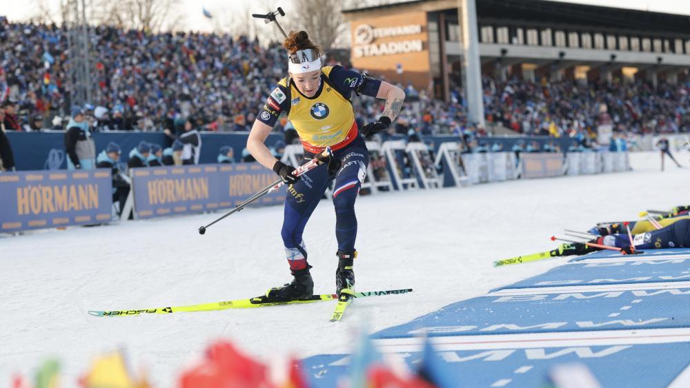 Biathletin Lou Jeanmonnot. © ANSA / TOMS KALNINS