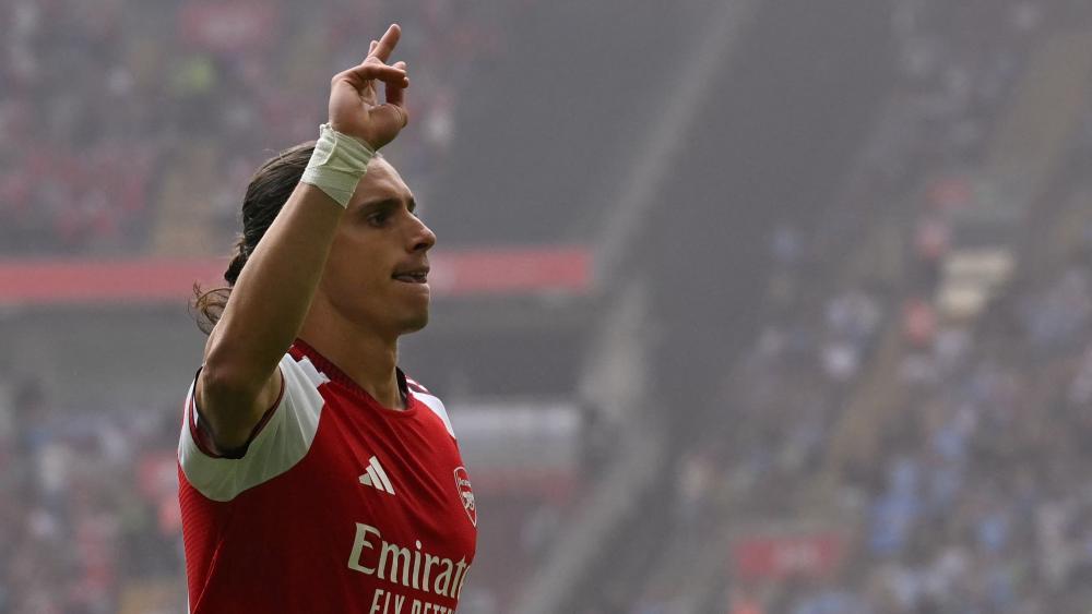 Riccardo Calafiori brachte Arsenal in Führung. © APA/afp / GLYN KIRK