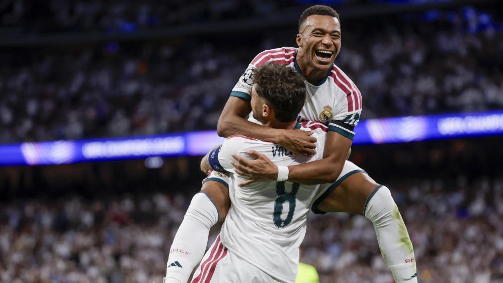 Kylian Mbappe und Federico Valverde schossen je ein Tor für Real Madrid. © ANSA / JUANJO MARTIN