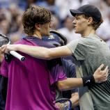 Jack Draper (links) und Jannik Sinner bei den US Open 2024. © ANSA / JOHN G. MABANGLO