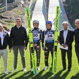 Annika Sieff and Jacopo Bortolas opened the facility in Predazzo. Politicians (including Trentino Governor Maurizio Fugatti; 3rd from left) and FISI officials, including President Flavio Roda (2nd from right), were present.