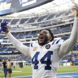 Indianapolis' Outside-Linebacker Zaire Franklin hat jeden Grund zum Jubeln. © ANSA / CAROLINE BREHMAN