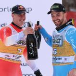 Florian Schieder (rechts) feiert mit Gröden-Sieger Franjo von Allmen. © Alessandro Trovati/Pentaphoto