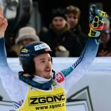 Atle Lie McGrath celebrates: The Norwegian has won the Alta Badia slalom. © APA/afp / STEFANO RELLANDINI