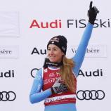 Sofia Goggia strahlte vom obersten Podest. © ANSA / Guillaume Horcajuelo