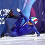 Der Moment, als Pietro Sighel seine Medaillenträume begraben musste. © ANSA / TERESA SUAREZ