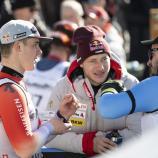 Franjo von Allmen, Marco Odermatt und Dominik Paris werden sich ab Dienstag in Bormio über den Weg laufen. © ANSA / ALESSANDRO DELLA VALLE