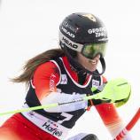 Camille Rast & Co. bestreiten den letzten Slalom des Weltcup-Winters. © ANSA / JEAN-CHRISTOPHE BOTT