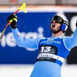 Die 13 brachte Glück: Dominik Paris jubelt im Zielraum von Kvitfjell. © ANSA / JEAN-CHRISTOPHE BOTT