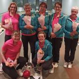 Die Keglerinnen von Pustertal: Hinten von links  Sieglinde Müller, Inge Rauter, Nelly Agstner, Ingrid Brugger und Luisa Steinkasserer; vorne von links Margith Gruber und Kathrin Brugger.