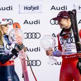 Mikaela Shiffrin und Marco Odermatt hatten jüngst einen gemeinsamen Auftritt. © ANSA / JEAN-CHRISTOPHE BOTT