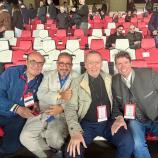 On the VIP stand at San Nicola (from left): Hans Krapf, Heiner Feuer, Carlo Costa and Gerhard Comper.