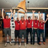 The overall winner in the Beneteau First 45 class: Trendus with (from left) Alexander Dresen, Philipp Kirchler, Hansi Aichner, Thomas Ladurner, Florian Kroner and Janina Aichner. Stefan Raffeiner is missing.