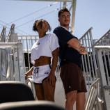 Die Sprinterin Shania Collins (links) und der Schwimmer Max McCusker (rechts) nehmen in Las Vegas teil. © APA/afp / ETIENNE LAURENT