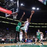 Quentin Grimes (am Ball) hat sich mit den 76ers gegen die Boston Celtics durchgesetzt. © APA / MADDIE MEYER