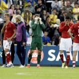 Den dänischen Spielern stand der Schrecken ins Gesicht geschrieben. © ANSA / Bo Amstrup