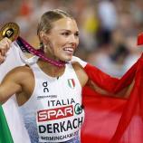 Dariya Derkach eroberte bei der Leichtathletik-EM die Goldmedaille im Dreisprung. © ANSA / TOLGA AKMEN
