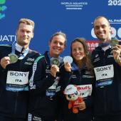 Marcello Guidi, Ginevra Taddeucci, Barbara Pozzebon and Gregorio Paltrinieri won World Championship silver. © ANSA / FAZRY ISMAIL