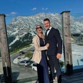 A biathlon couple in family happiness.