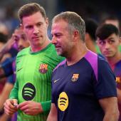 Marc-André ter Stegen (links) und Hansi Flick. © APA/afp / JOSEP LAGO