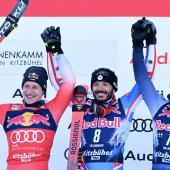 Downhill gladiators, always seeking the absolute limit: From left, Marco Odermatt, Cyprien Sarrazin, and Dominik Paris. © ANSA / CHRISTIAN BRUNA