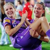 Elisa Pfattner celebrates with Austria Vienna in the European Cup.