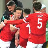 Österreich jubelt mit Michael Gregoritsch, der den entscheidenden Treffer zur WM-Teilnahme erzielt hatte. © APA / GEORG HOCHMUTH