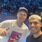 Sinner et Alcaraz après la séance d'entraînement.