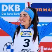 Dorothea Wierer hatte wieder allen Grund zum Jubeln. © APA/afp / OLIVIER CHASSIGNOLE