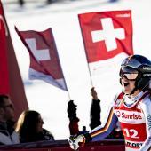 Emma Aicher kam am Sonntag zu Sturz. © ANSA / JEAN-CHRISTOPHE BOTT