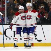 Nick Suzuki (à gauche) et Juraj Slafkovsky (à droite) célèbrent leur victoire. © APA / WINSLOW TOWNSON
