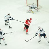 Les Cavaliers d'Unterland (en blanc) ont bien joué mais ont été battus par Jesenice. © MATIAS DEMSAR