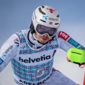 Henrik Kristoffersen is the last athlete to cross the slope in Adelboden. © APA/afp / FABRICE COFFRINI