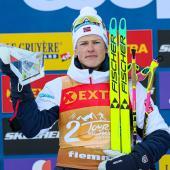 Johannes Hoesflot Klaebo hat seinen fünften Tour-de-Ski-Triumph gefeiert. © ANSA / ANDREA SOLERO