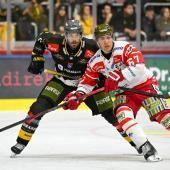 Markus Lauridsen (à gauche, ici contre le HC Bozen) est aux Jeux olympiques.