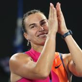 Steht erneut im Finale: Aryna Sabalenka. © APA/afp / MARTIN KEEP