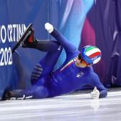 Der Moment, als Pietro Sighel seine Medaillenträume begraben musste. © ANSA / TERESA SUAREZ