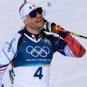 Emilien Jacquelin crossing the finish line in Antholz on Sunday. © ANSA / PIERRE TEYSSOT
