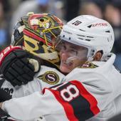 Tim Stützle jubelte nach seinem Siegestreffer. © APA / TYLER TATE