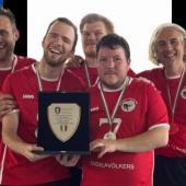 Großer Jubel, von links: Gabriel Psenner, Christian Mair, Markus Stuefer, Armin Plaikner, Trainer Marco Grazioli