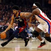 Jarret Allen (links/Cleveland) im Duell mit Isaiah Stewart (rechts/Detroit) © APA / GREGORY SHAMUS