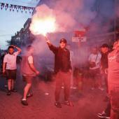 Marokkanische Fans feierten in den Straßen von Den Haag. © ANSA / JOHN VAN DER TOL