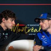 Andrea Kimi Antonelli (à gauche) et Max Verstappen (à droite) sont actuellement rivaux. © APA/afp / ANDREJ IVANOV