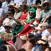 Ein Fan als Erdbeere verkleidet: Auch das ist Wimbledon. © APA/afp / HENRY NICHOLLS